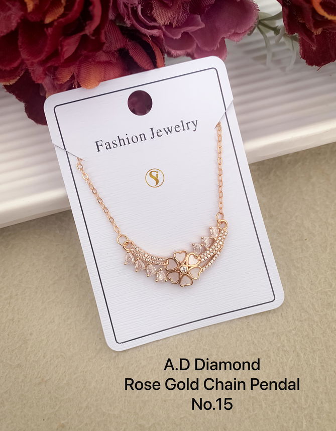 8 Designer AD Diamond Rose Gold Chain Pendant Wholesale Shop In Surat
